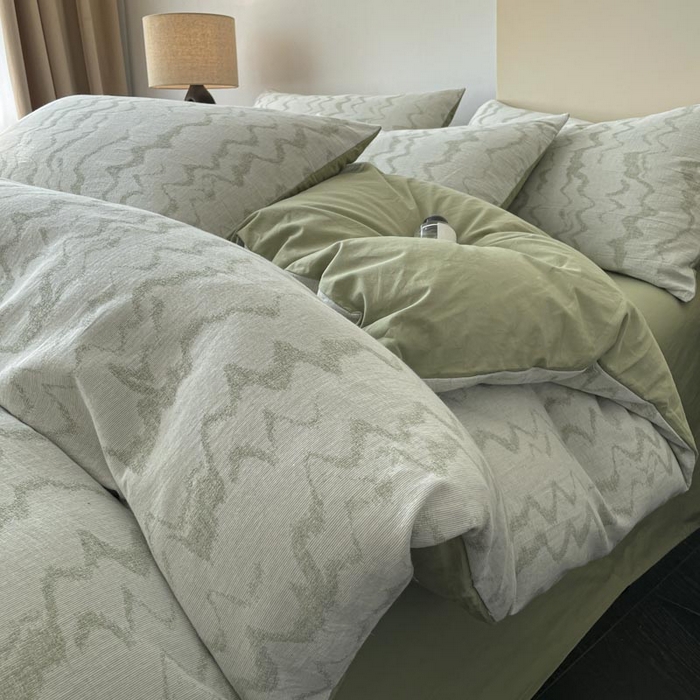 ab家纺 2026新款全棉纯棉三层纱提花四件套 素影-绿