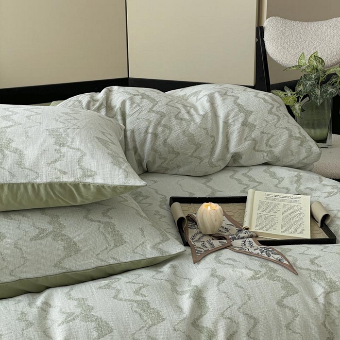 91家纺网 家纺一手货源 找家纺 ab家纺 2026新款全棉纯棉三层纱提花四件套 素影-绿