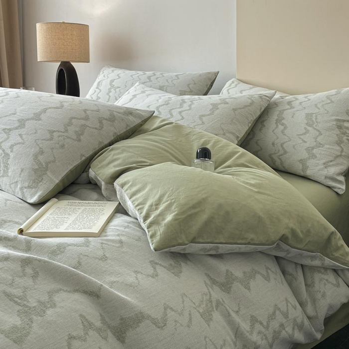 91家纺网 家纺一手货源 找家纺 ab家纺 2026新款全棉纯棉三层纱提花四件套 素影-绿