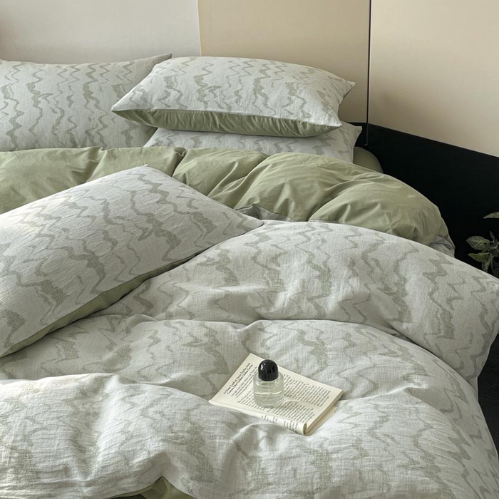 91家纺网 家纺一手货源 找家纺 ab家纺 2026新款全棉纯棉三层纱提花四件套 素影-绿