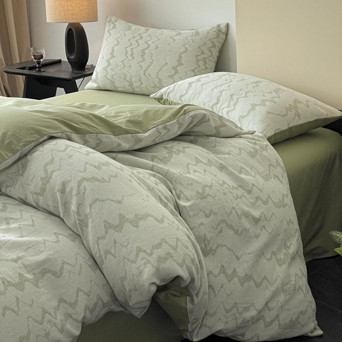 91家纺网 家纺一手货源 找家纺 ab家纺 2026新款全棉纯棉三层纱提花四件套 素影-绿