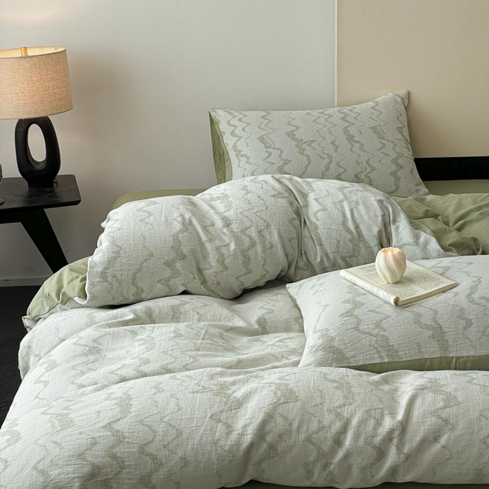 91家纺网 家纺一手货源 找家纺 ab家纺 2026新款全棉纯棉三层纱提花四件套 素影-绿