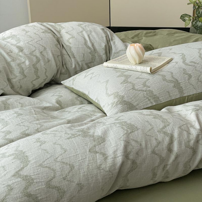 91家纺网 家纺一手货源 找家纺 ab家纺 2026新款全棉纯棉三层纱提花四件套 素影-绿