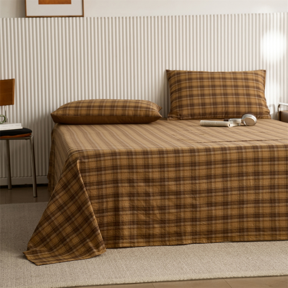 91家纺网 家纺一手货源 找家纺 （总）启程家纺 2026新款纯棉水洗棉复古大格系列多规格纯棉床单