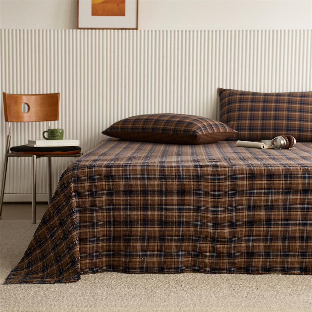 91家纺网 家纺一手货源 找家纺 （总）启程家纺 2026新款纯棉水洗棉复古大格系列多规格纯棉床单