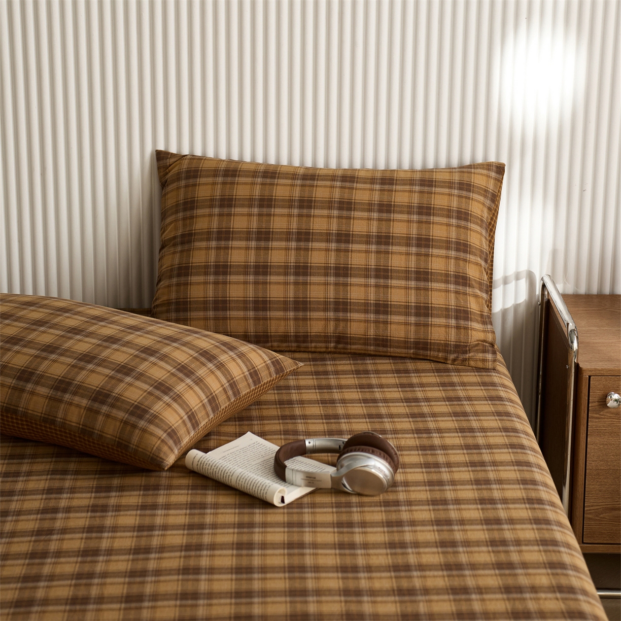 91家纺网 家纺一手货源 找家纺 启程家纺 2026新款纯棉水洗棉复古大格系列多规格纯棉床单 苏格兰黄大格