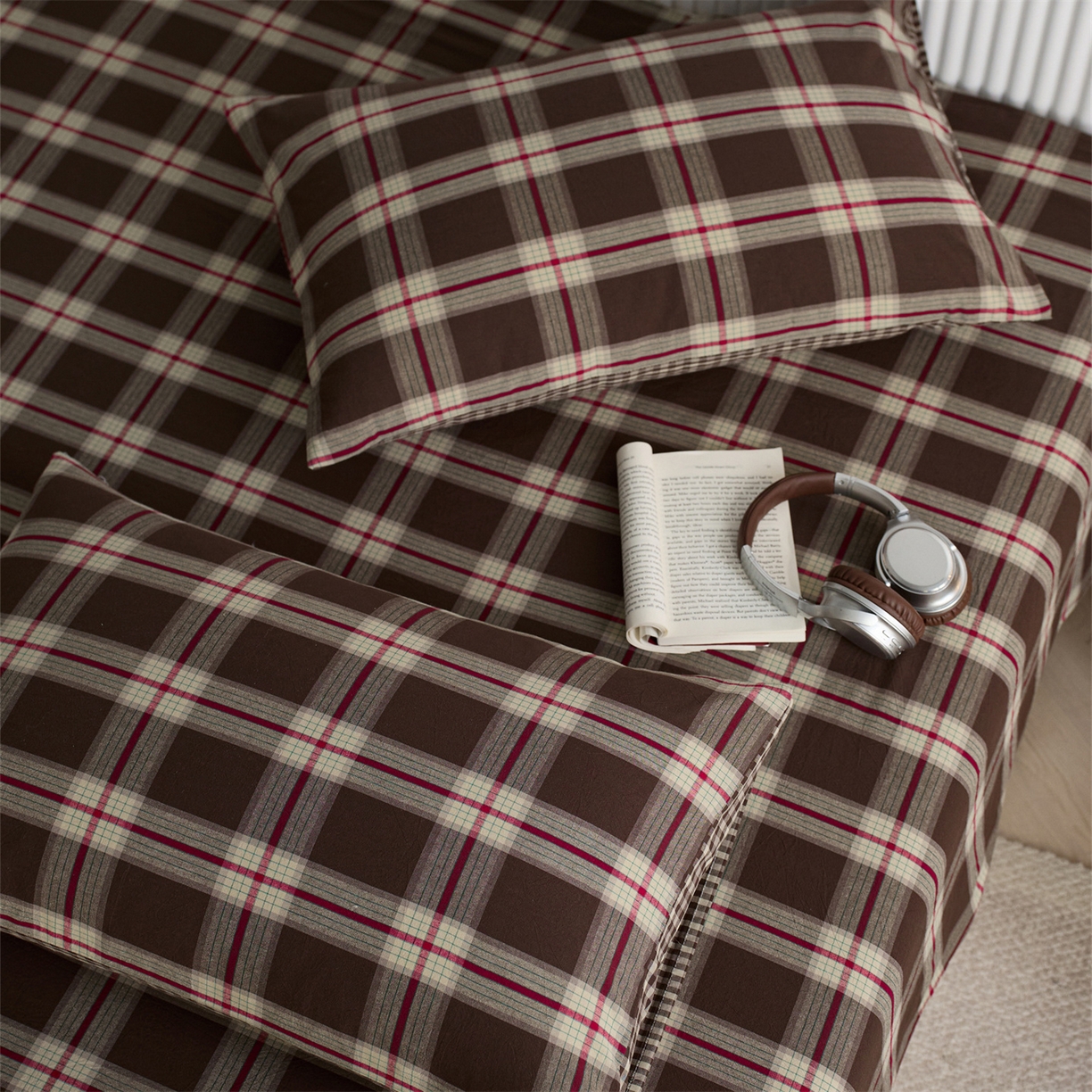 91家纺网 家纺一手货源 找家纺 启程家纺 2026新款纯棉水洗棉复古大格系列多规格纯棉床单 摩登大咖