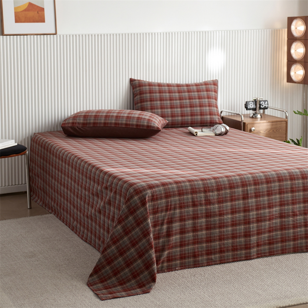 91家纺网 家纺一手货源 找家纺 启程家纺 2026新款纯棉水洗棉复古大格系列多规格纯棉床单 苏格兰红大格