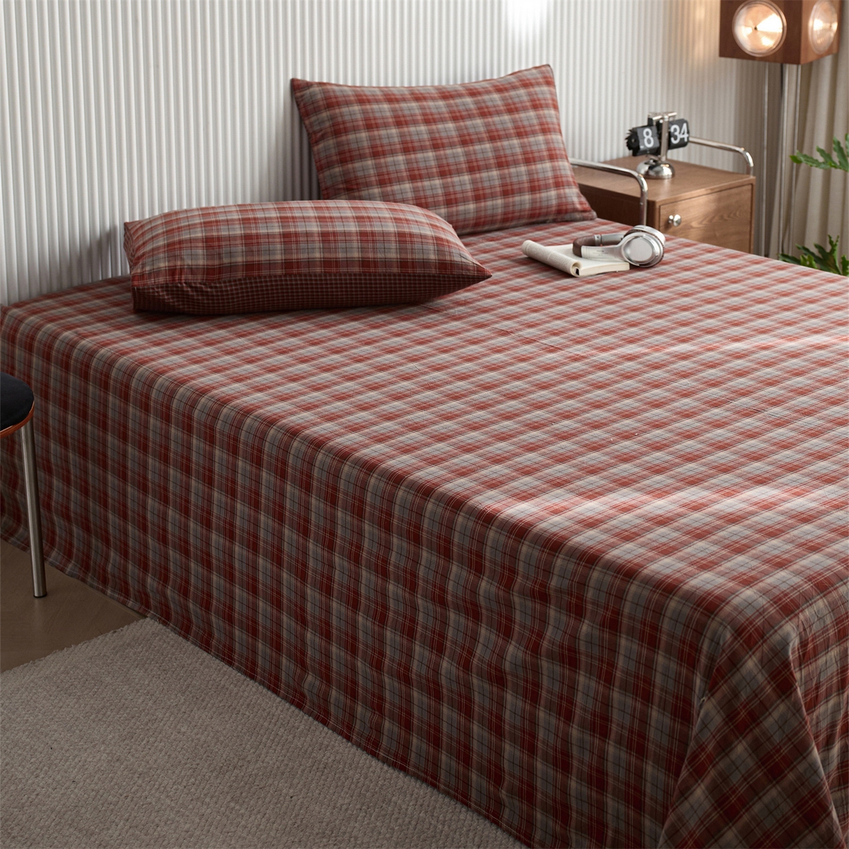 91家纺网 家纺一手货源 找家纺 启程家纺 2026新款纯棉水洗棉复古大格系列多规格纯棉床单 苏格兰红大格