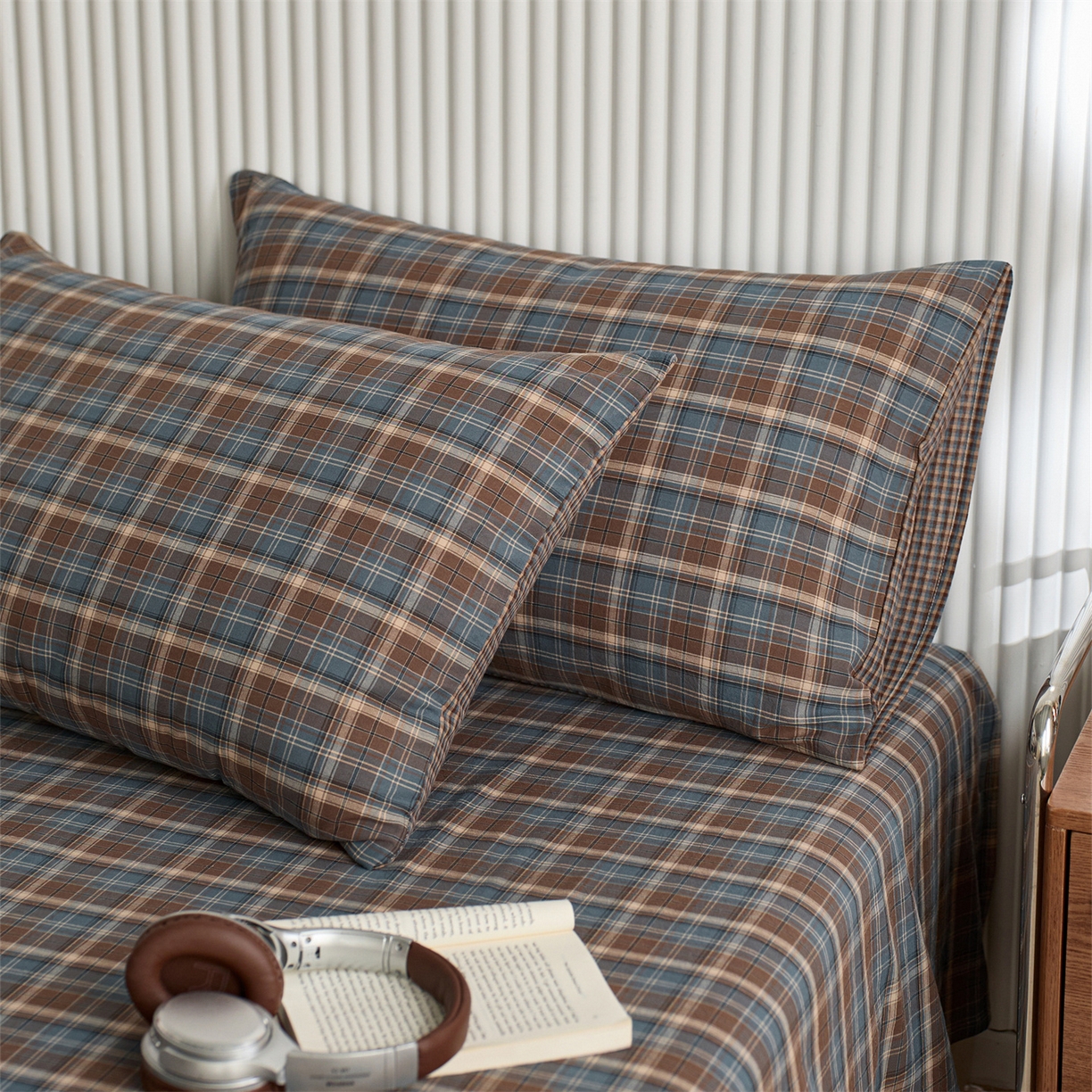 91家纺网 家纺一手货源 找家纺 启程家纺 2026新款纯棉水洗棉复古大格系列多规格纯棉床单 苏格兰蓝大格