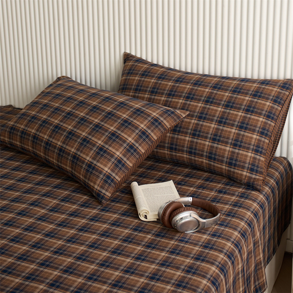 91家纺网 家纺一手货源 找家纺 启程家纺 2026新款纯棉水洗棉复古大格系列多规格纯棉床单 苏格兰藏蓝大格