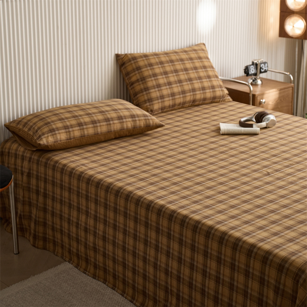 91家纺网 家纺一手货源 找家纺 启程家纺 2026新款纯棉水洗棉复古大格系列多规格纯棉床单 苏格兰黄大格