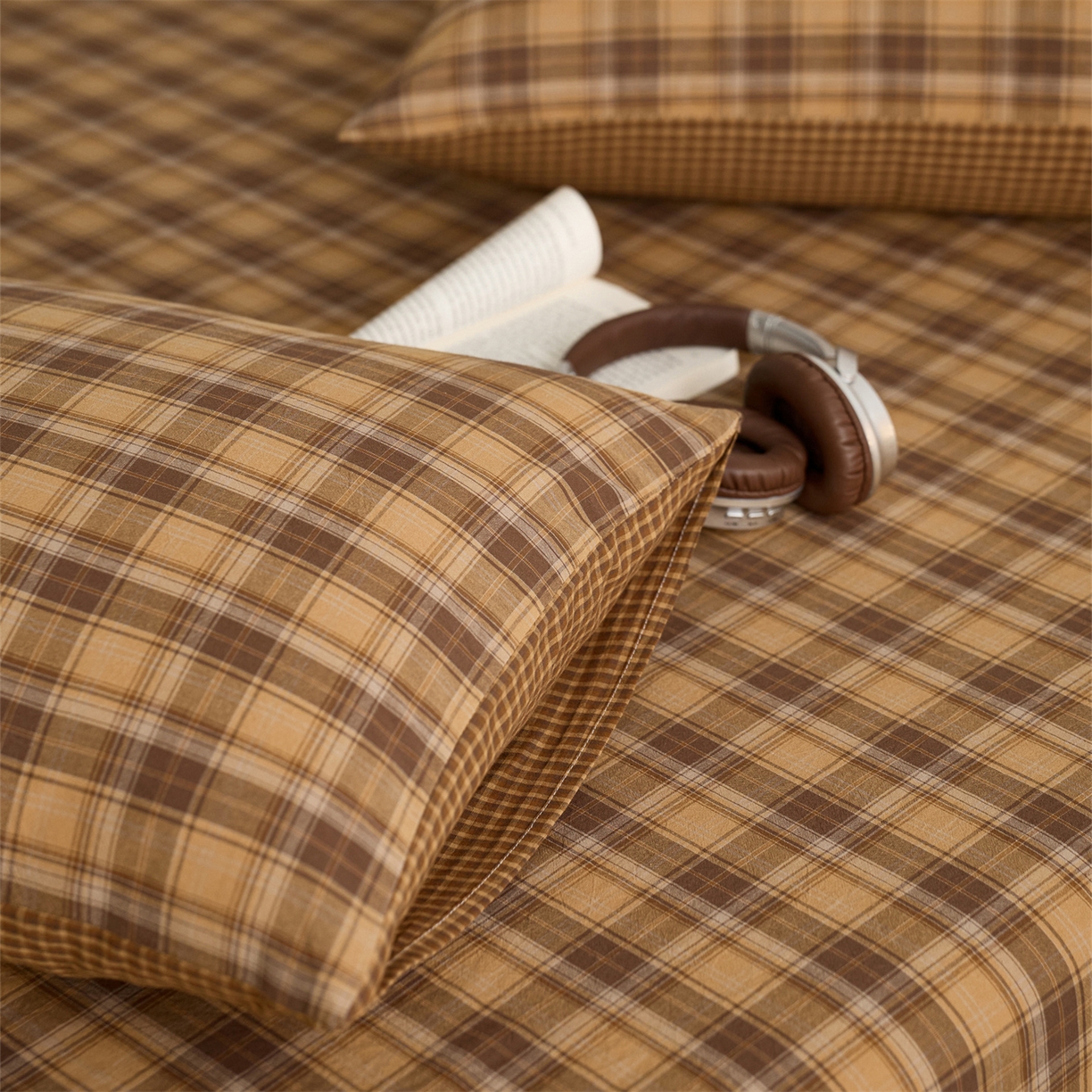 91家纺网 家纺一手货源 找家纺 启程家纺 2026新款纯棉水洗棉复古大格系列多规格纯棉床单 苏格兰黄大格