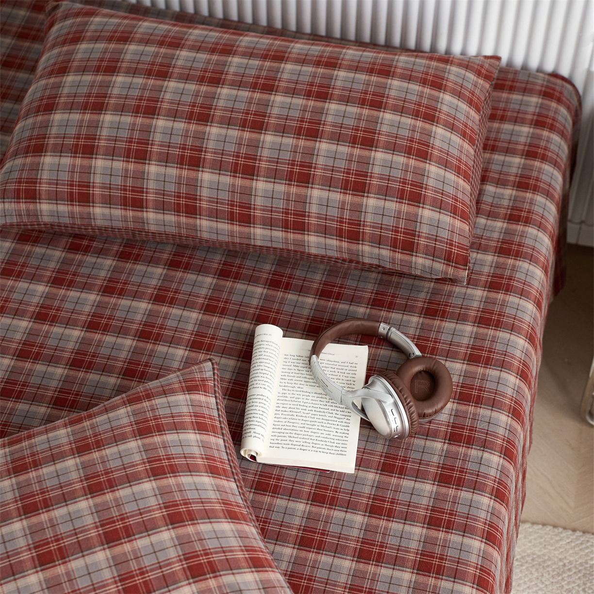 91家纺网 家纺一手货源 找家纺 启程家纺 2026新款纯棉水洗棉复古大格系列多规格纯棉床单 苏格兰红大格