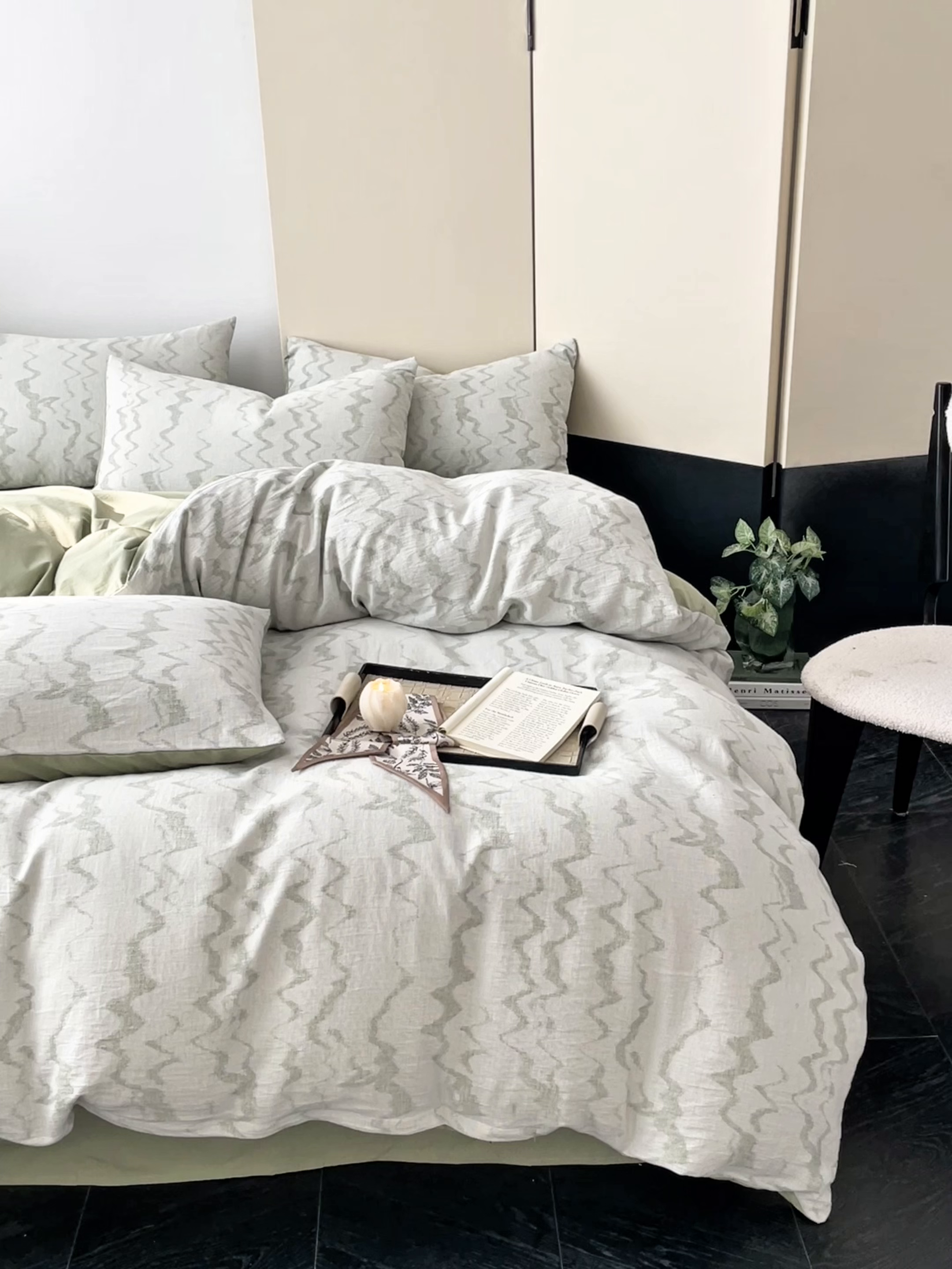 91家纺网 家纺一手货源 找家纺 ab家纺 2026新款全棉纯棉三层纱提花四件套 素影-绿