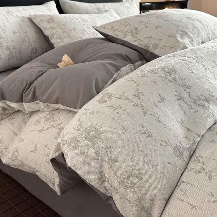 ab家纺 2026新款全棉纯棉三层纱提花四件套 茵荔-灰