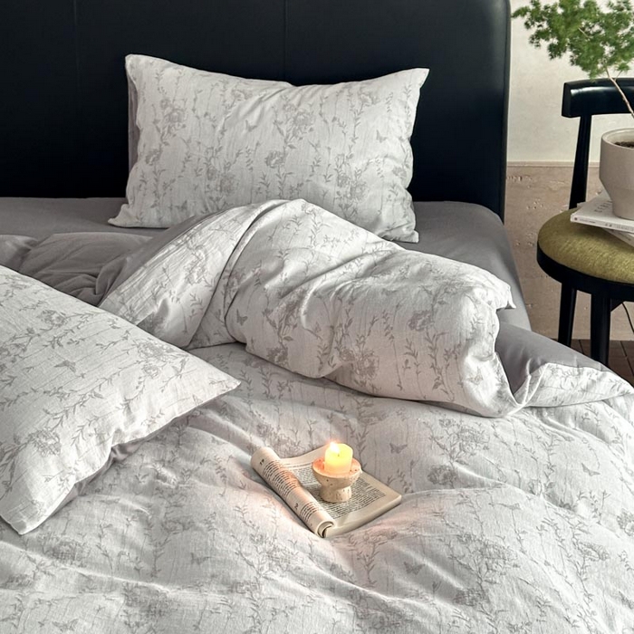 91家纺网 家纺一手货源 找家纺 ab家纺 2026新款全棉纯棉三层纱提花四件套 茵荔-灰