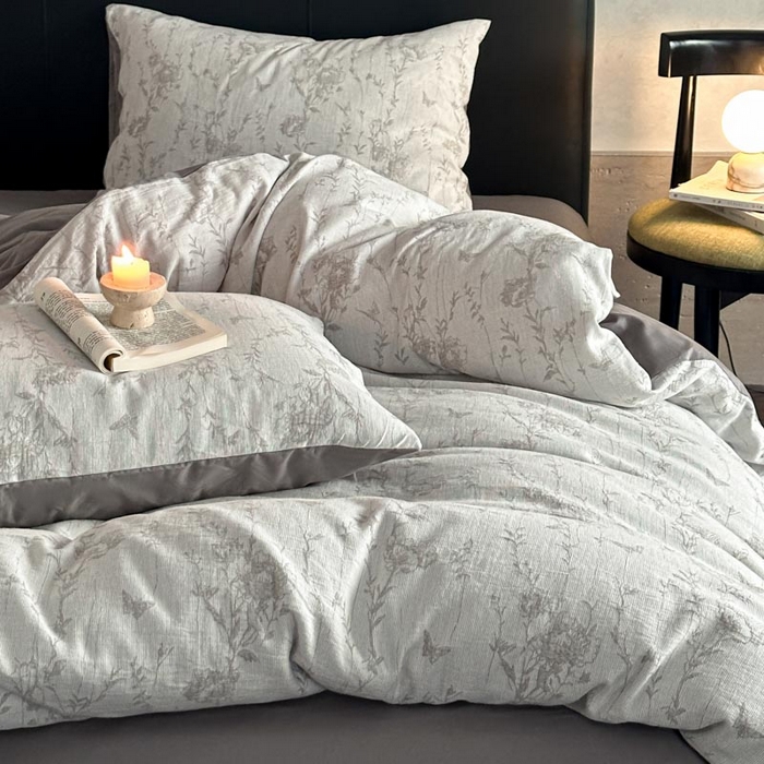 91家纺网 家纺一手货源 找家纺 ab家纺 2026新款全棉纯棉三层纱提花四件套 茵荔-灰