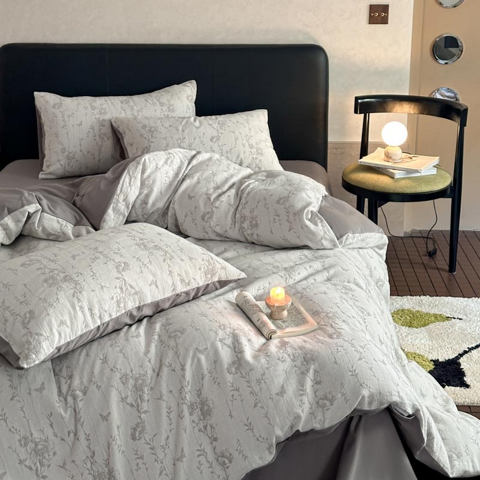 91家纺网 家纺一手货源 找家纺 ab家纺 2026新款全棉纯棉三层纱提花四件套 茵荔-灰