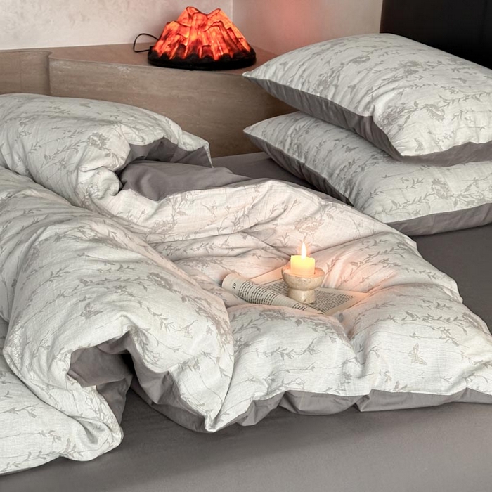 91家纺网 家纺一手货源 找家纺 ab家纺 2026新款全棉纯棉三层纱提花四件套 茵荔-灰