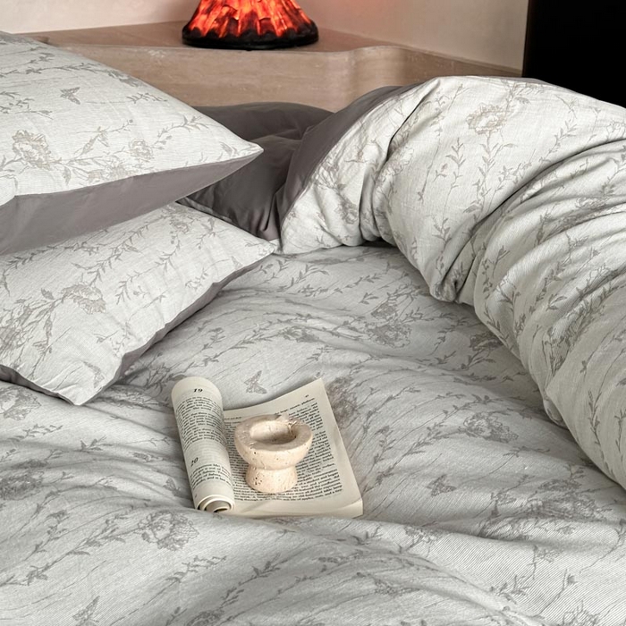 91家纺网 家纺一手货源 找家纺 ab家纺 2026新款全棉纯棉三层纱提花四件套 茵荔-灰