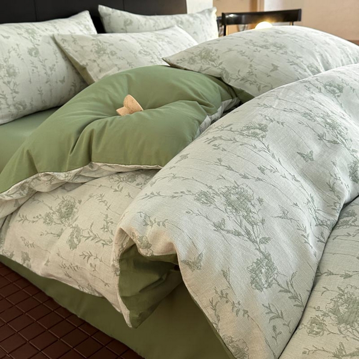 ab家纺 2026新款全棉纯棉三层纱提花四件套 茵荔-绿
