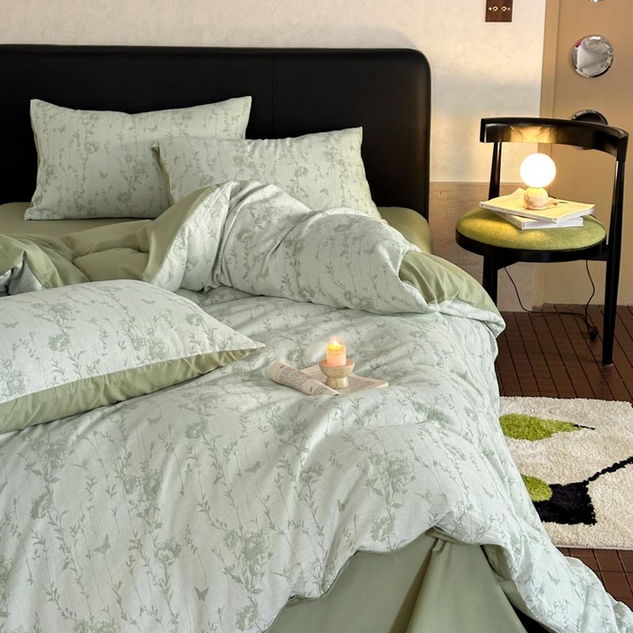 91家纺网 家纺一手货源 找家纺 ab家纺 2026新款全棉纯棉三层纱提花四件套 茵荔-绿