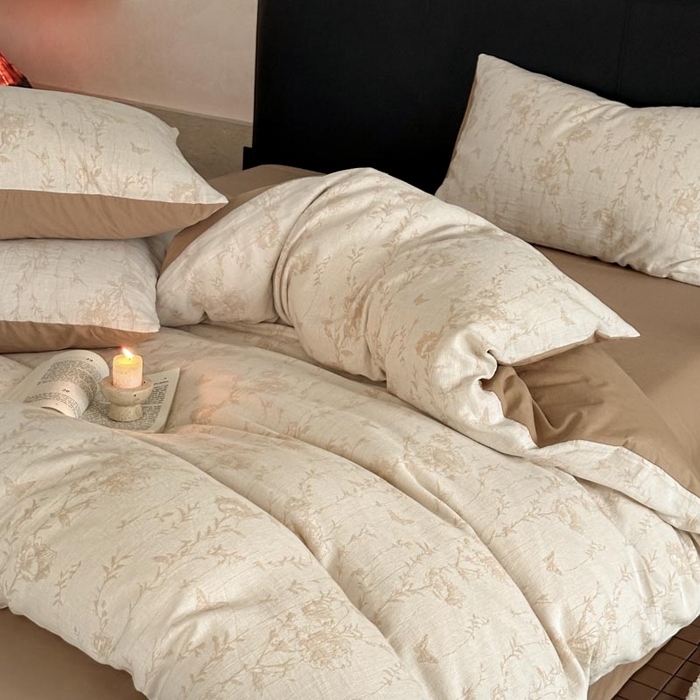 91家纺网 家纺一手货源 找家纺 ab家纺 2026新款全棉纯棉三层纱提花四件套 茵荔-米咖