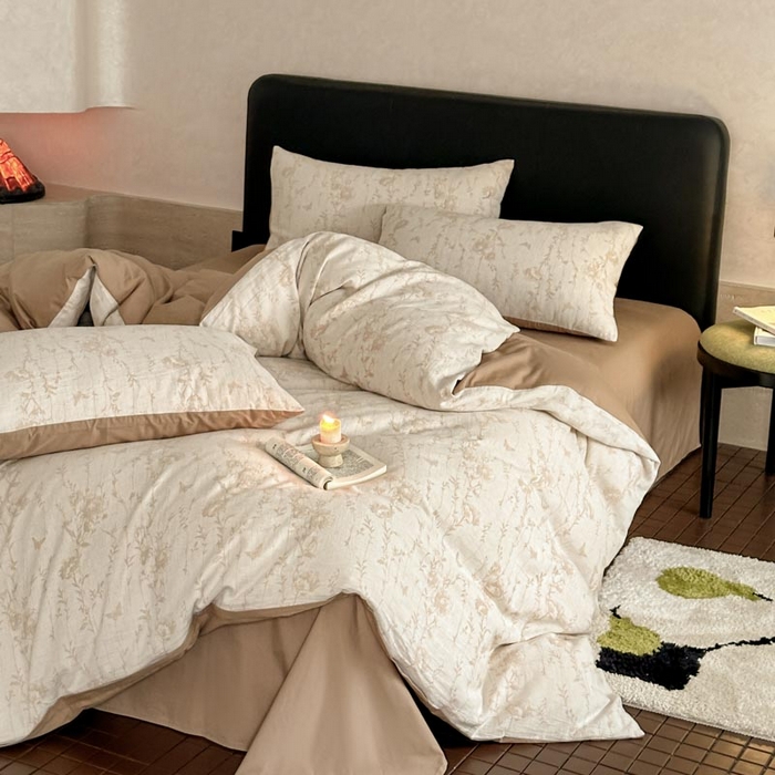 91家纺网 家纺一手货源 找家纺 ab家纺 2026新款全棉纯棉三层纱提花四件套 茵荔-米咖