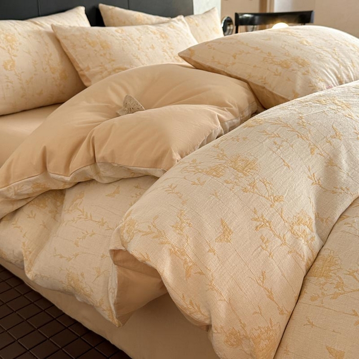 ab家纺 2026新款全棉纯棉三层纱提花四件套 茵荔-浅黄