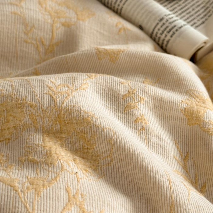 91家纺网 家纺一手货源 找家纺 ab家纺 2026新款全棉纯棉三层纱提花四件套 茵荔-浅黄