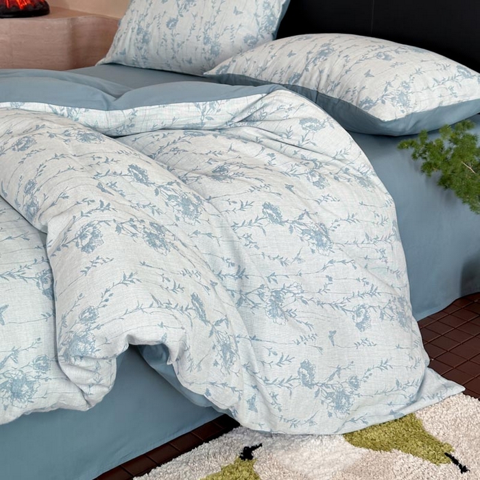 91家纺网 家纺一手货源 找家纺 ab家纺 2026新款全棉纯棉三层纱提花四件套 茵荔-浅蓝