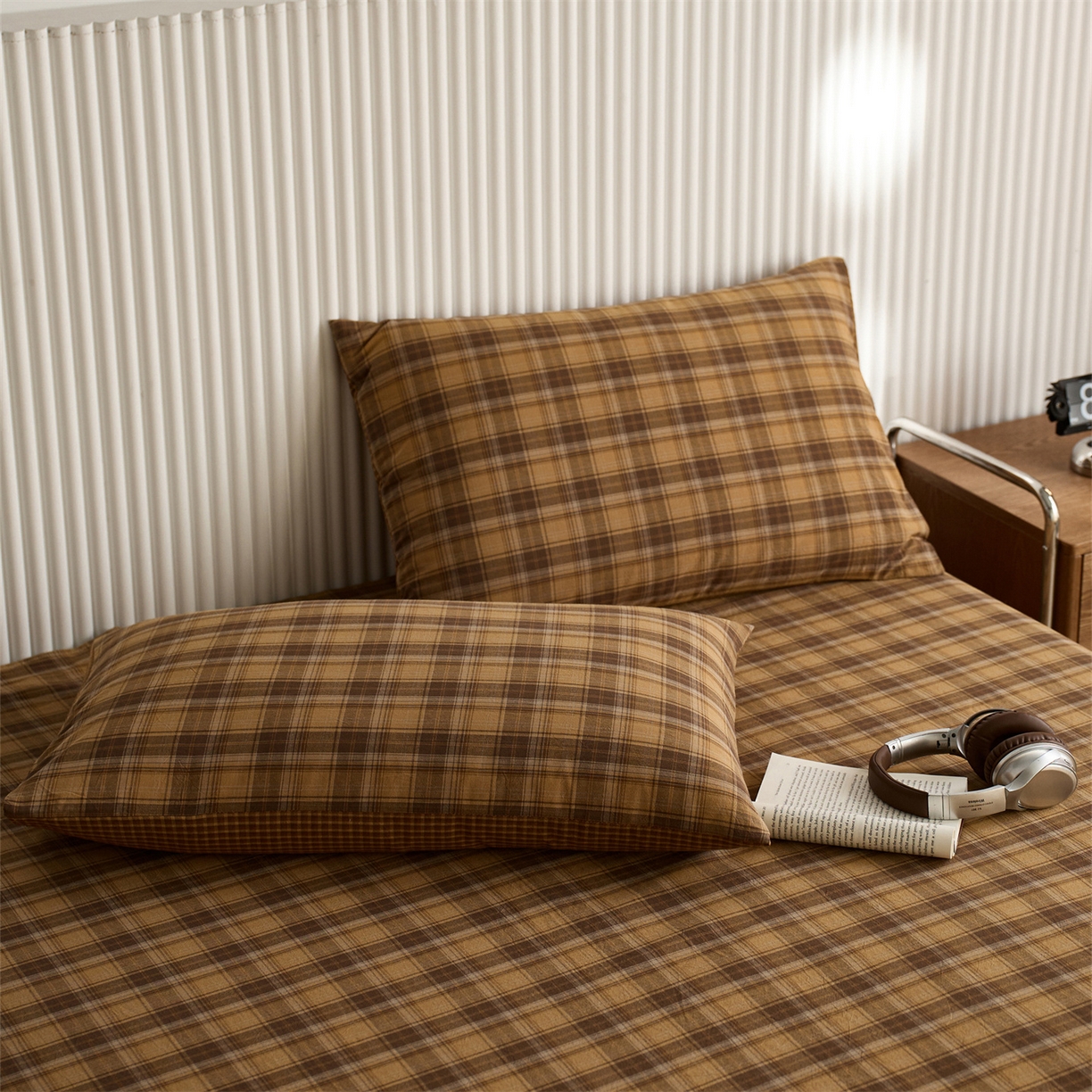 91家纺网 家纺一手货源 找家纺 （总）启程家纺 2026新款纯棉水洗棉复古大格系列多规格纯棉枕套