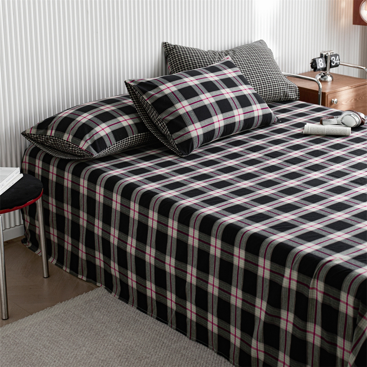 91家纺网 家纺一手货源 找家纺 （总）启程家纺 2026新款纯棉水洗棉复古大格系列多规格纯棉枕套