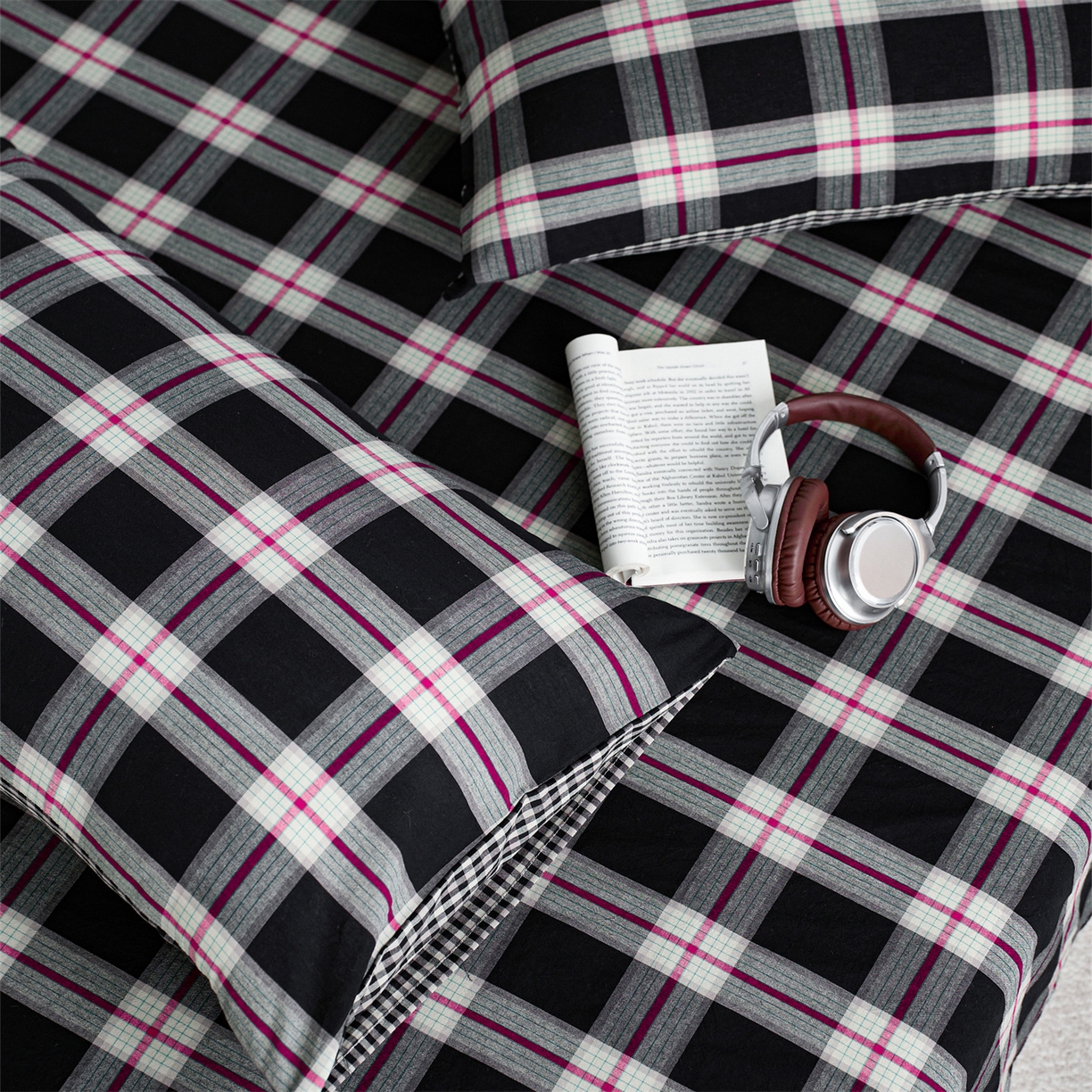 91家纺网 家纺一手货源 找家纺 （总）启程家纺 2026新款纯棉水洗棉复古大格系列多规格纯棉枕套