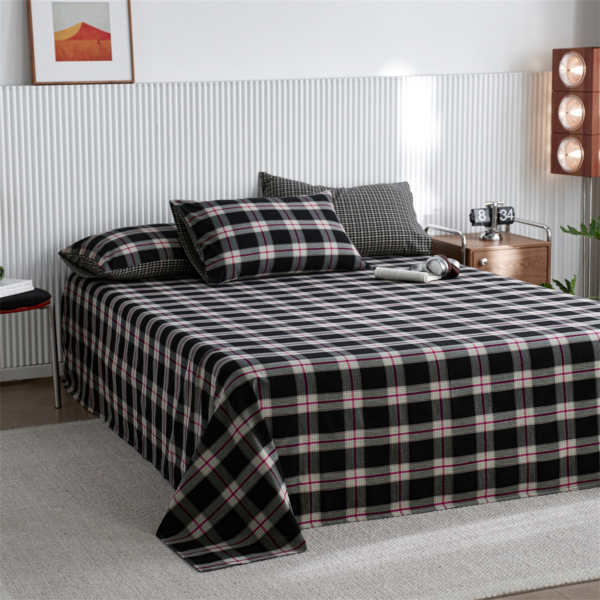 91家纺网 家纺一手货源 找家纺 （总）启程家纺 2026新款纯棉水洗棉复古大格系列多规格纯棉枕套