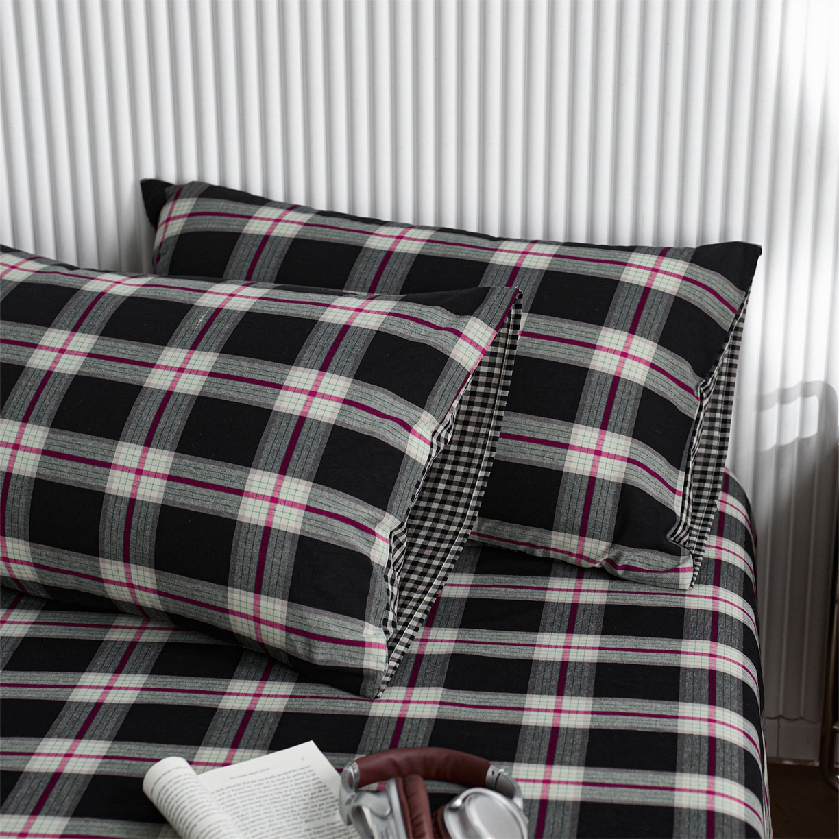 91家纺网 家纺一手货源 找家纺 （总）启程家纺 2026新款纯棉水洗棉复古大格系列多规格纯棉枕套