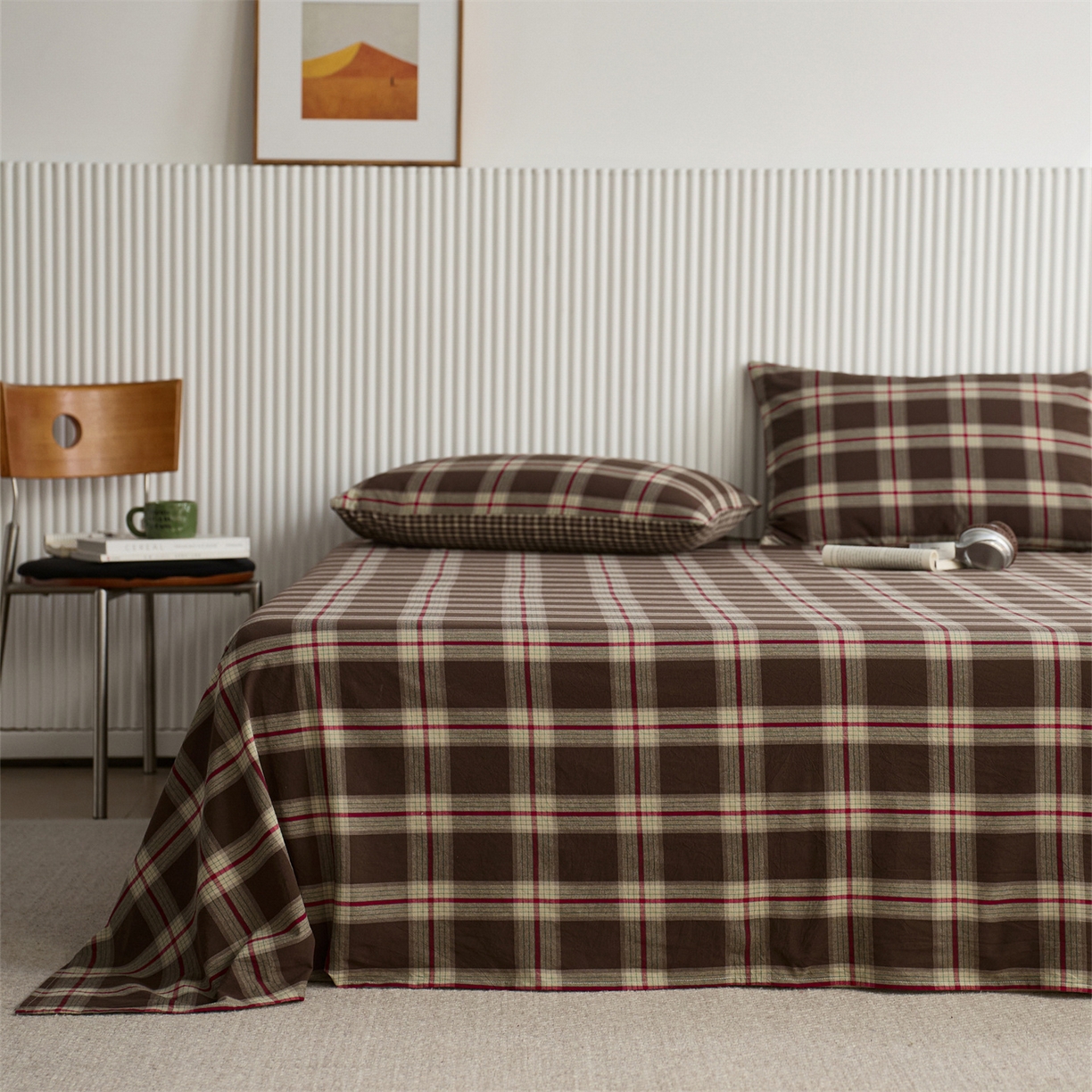 91家纺网 家纺一手货源 找家纺 启程家纺 2026新款纯棉水洗棉复古大格系列多规格纯棉枕套 摩登大咖