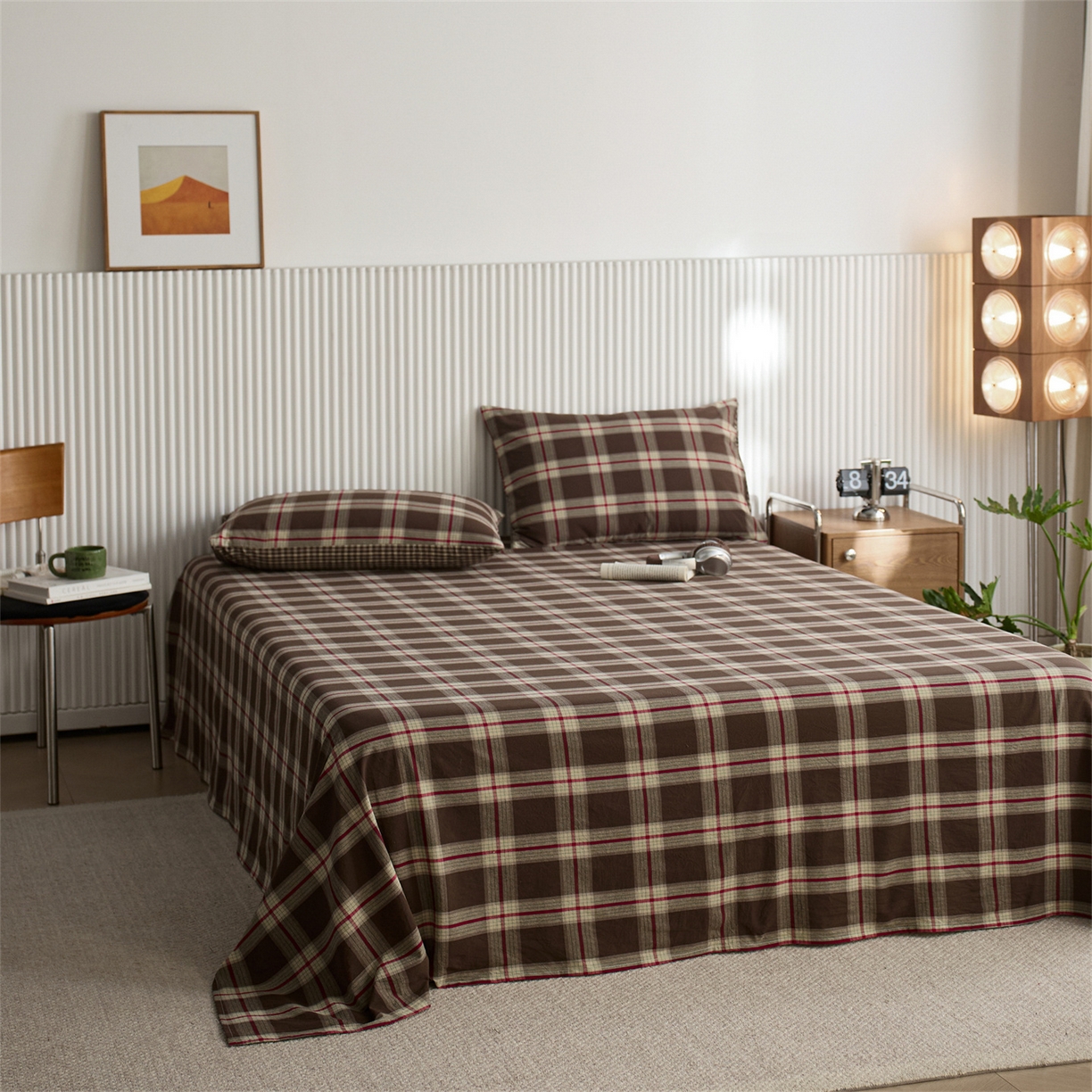 91家纺网 家纺一手货源 找家纺 启程家纺 2026新款纯棉水洗棉复古大格系列多规格纯棉枕套 摩登大咖