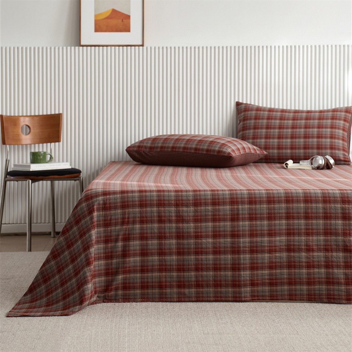 91家纺网 家纺一手货源 找家纺 启程家纺 2026新款纯棉水洗棉复古大格系列多规格纯棉枕套 苏格兰红大格