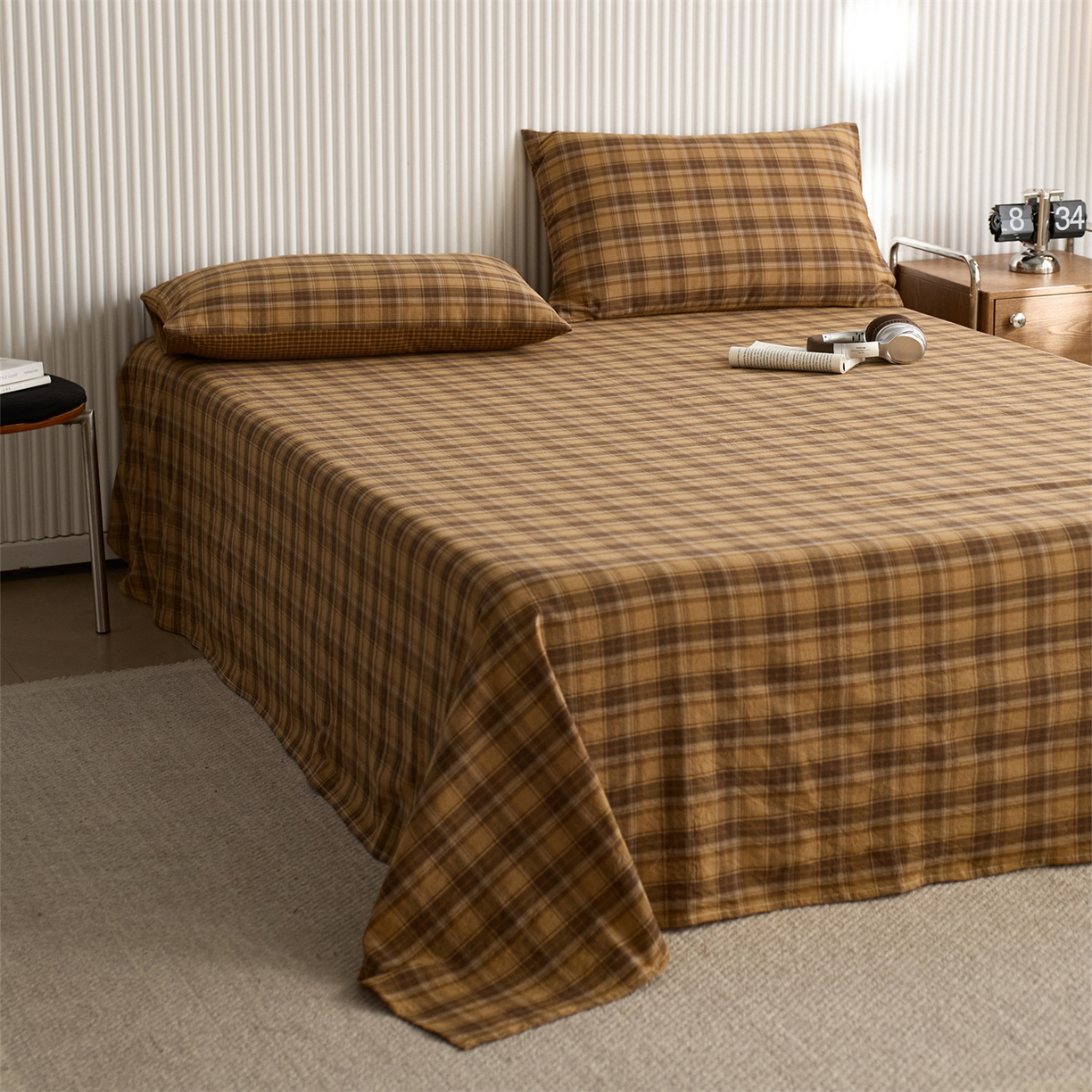 91家纺网 家纺一手货源 找家纺 启程家纺 2026新款纯棉水洗棉复古大格系列多规格纯棉枕套 苏格兰黄大格