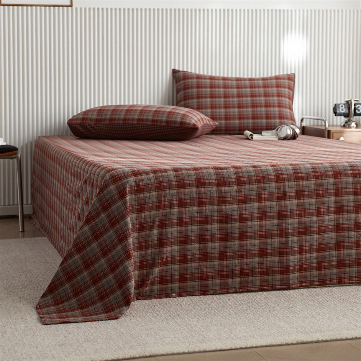 91家纺网 家纺一手货源 找家纺 启程家纺 2026新款纯棉水洗棉复古大格系列多规格纯棉枕套 苏格兰红大格