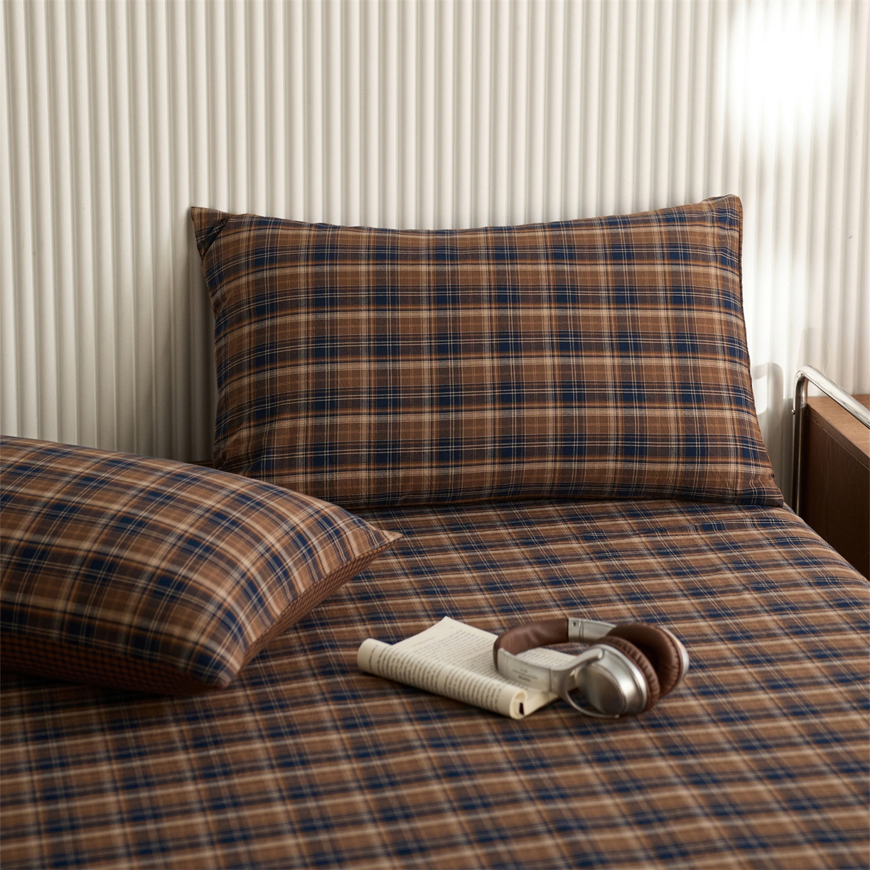 91家纺网 家纺一手货源 找家纺 启程家纺 2026新款纯棉水洗棉复古大格系列多规格纯棉枕套 苏格兰藏蓝大格