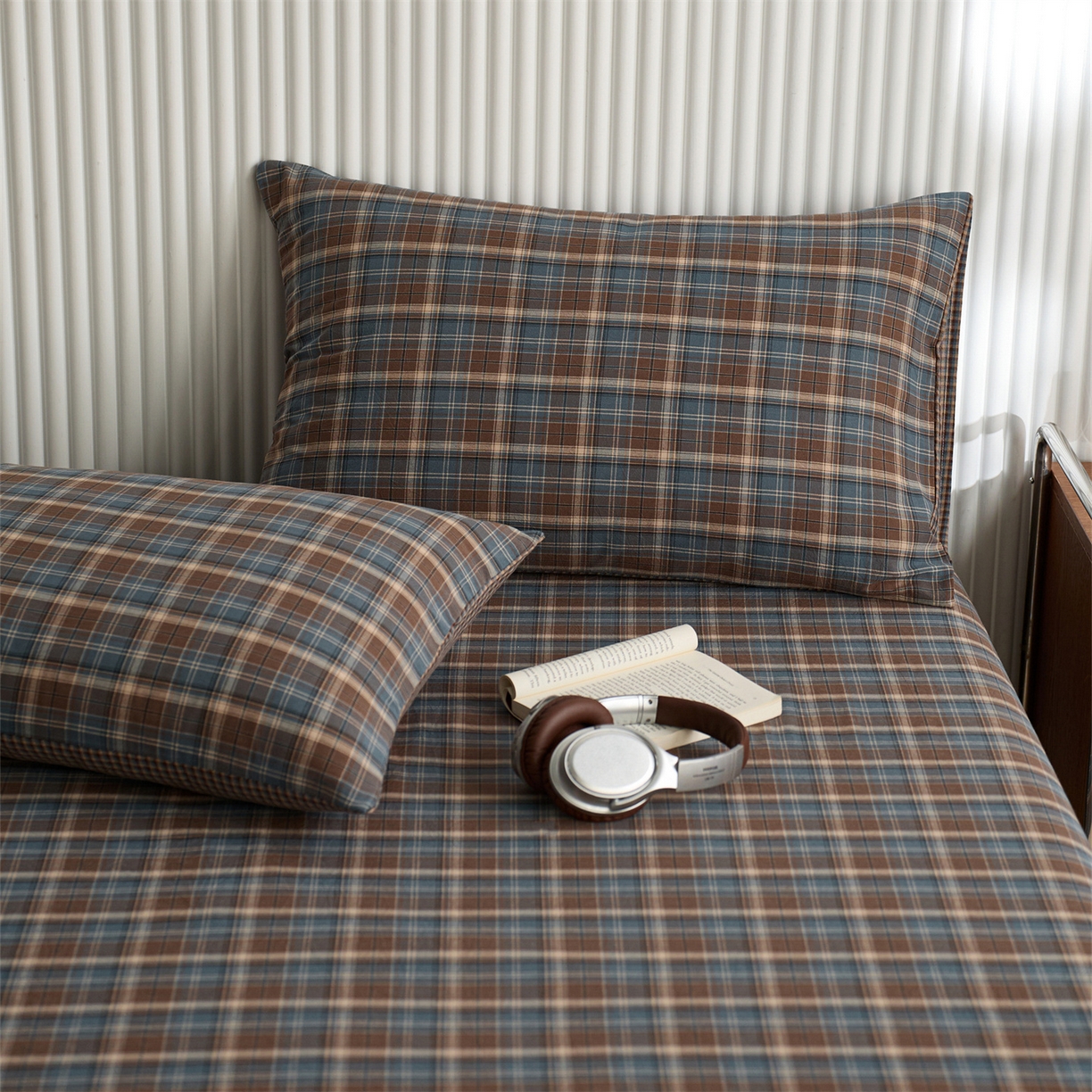 91家纺网 家纺一手货源 找家纺 启程家纺 2026新款纯棉水洗棉复古大格系列多规格纯棉枕套 苏格兰蓝大格