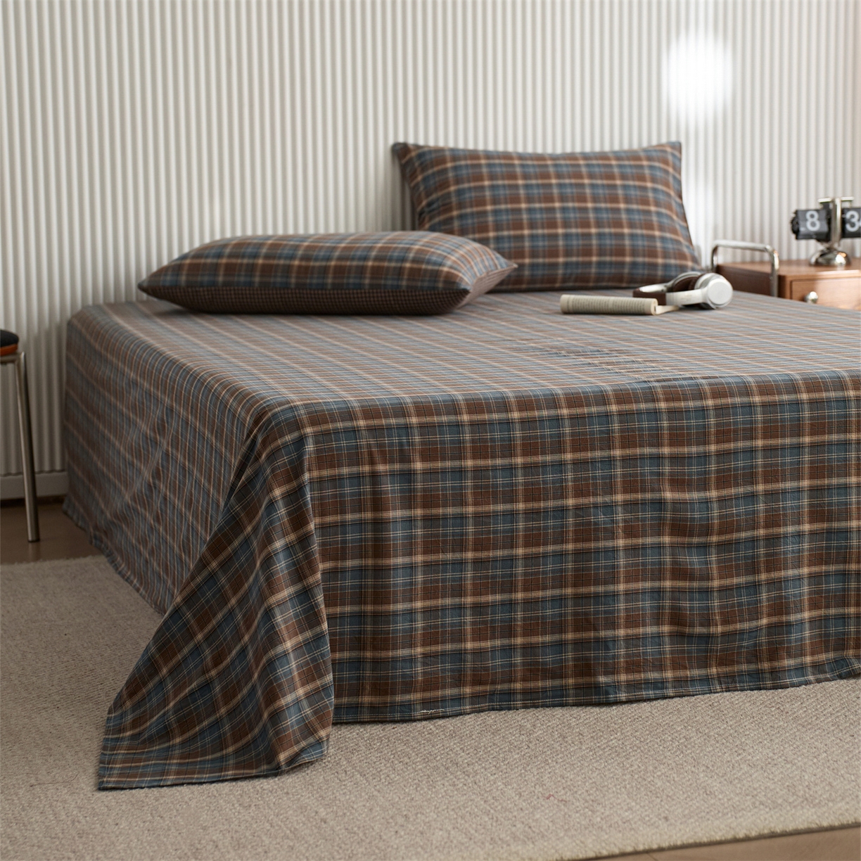 91家纺网 家纺一手货源 找家纺 启程家纺 2026新款纯棉水洗棉复古大格系列多规格纯棉枕套 苏格兰蓝大格