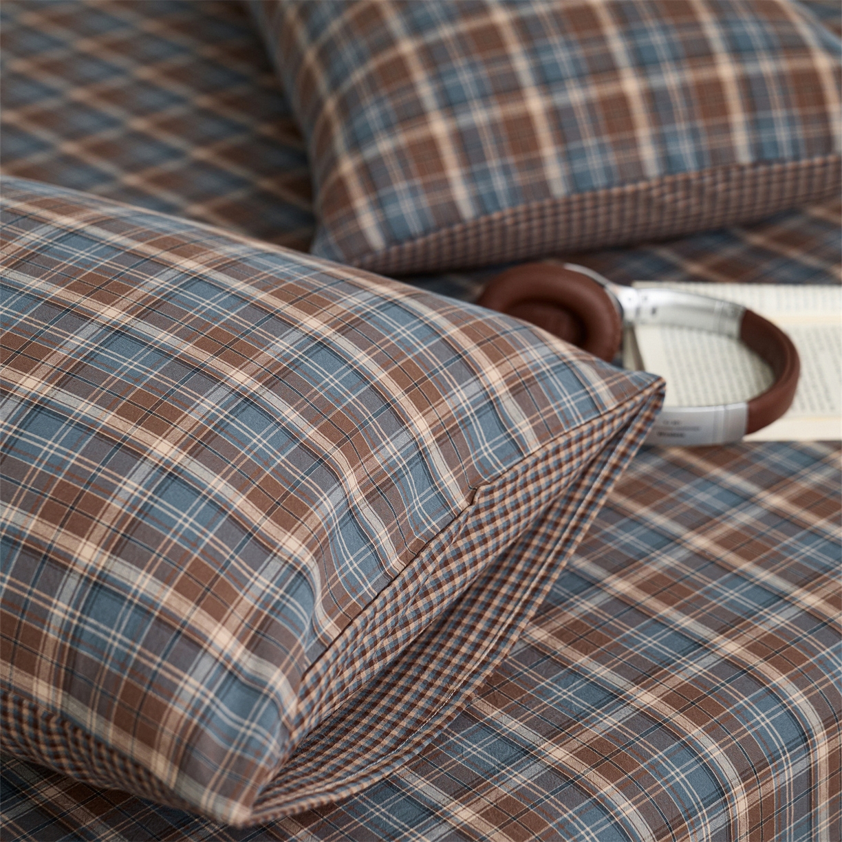 91家纺网 家纺一手货源 找家纺 启程家纺 2026新款纯棉水洗棉复古大格系列多规格纯棉枕套 苏格兰蓝大格