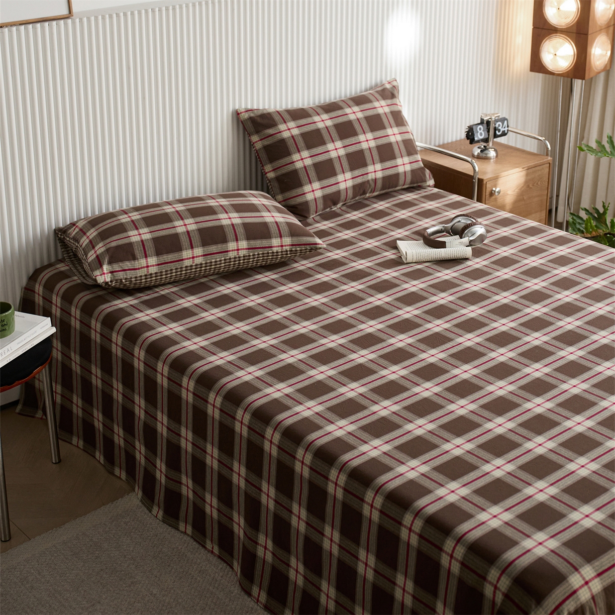 91家纺网 家纺一手货源 找家纺 启程家纺 2026新款纯棉水洗棉复古大格系列多规格纯棉枕套 摩登大咖