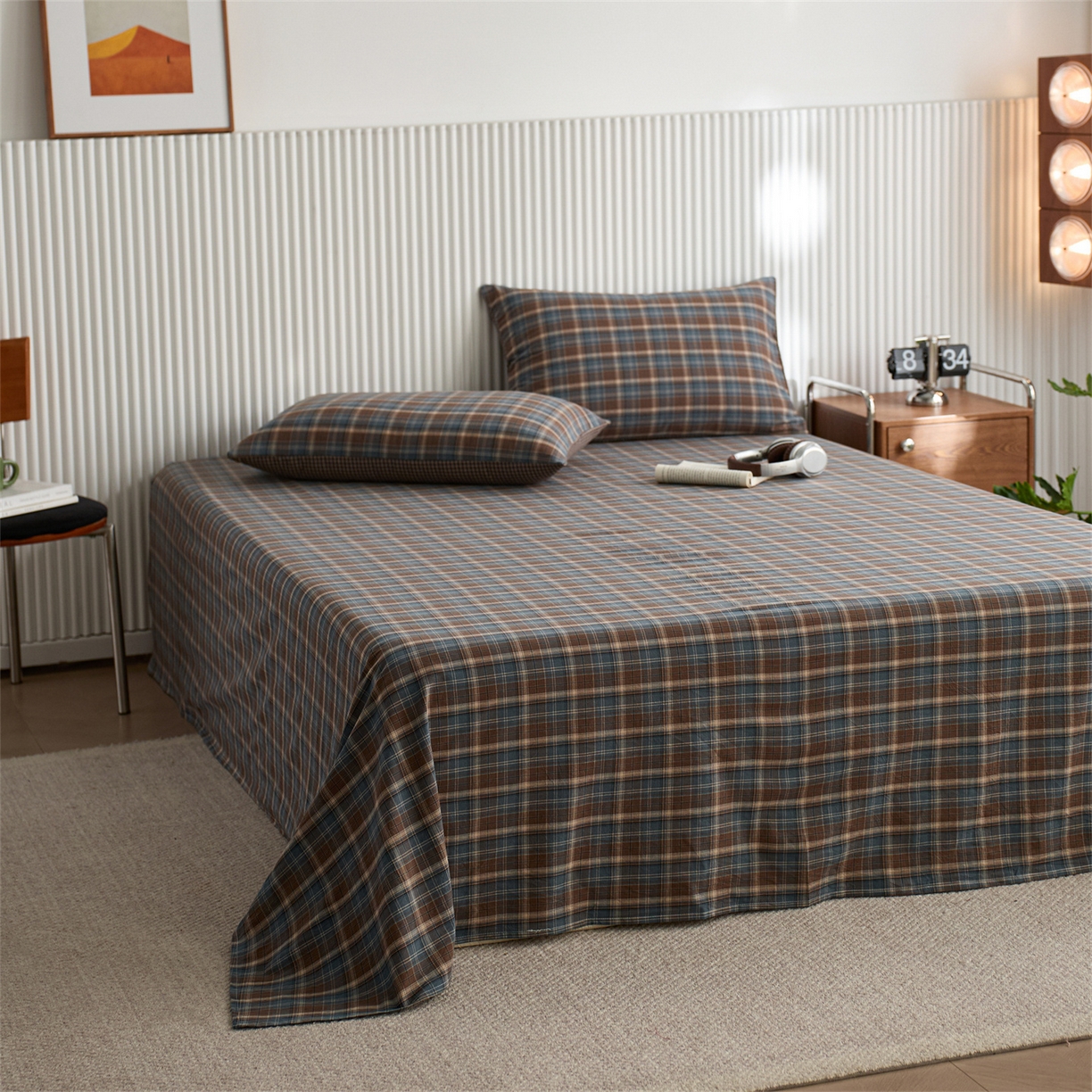 91家纺网 家纺一手货源 找家纺 启程家纺 2026新款纯棉水洗棉复古大格系列多规格纯棉枕套 苏格兰蓝大格