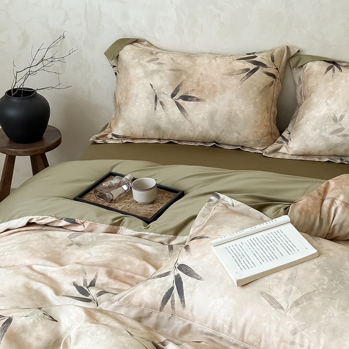 91家纺网 家纺一手货源 找家纺 Mr.pig猪先生水洗棉 2025新款保暖舒适羊毛印花工艺四件套 棕-竹叶