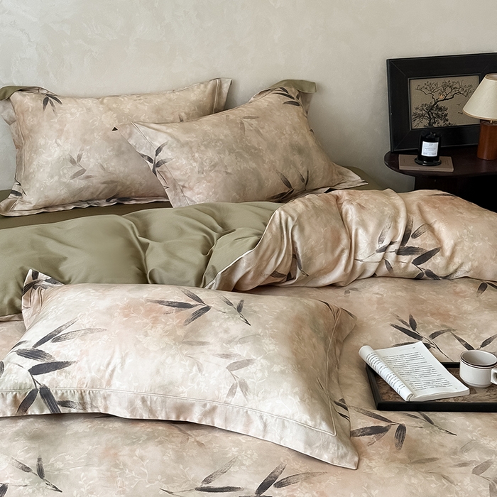 91家纺网 家纺一手货源 找家纺 Mr.pig猪先生水洗棉 2025新款保暖舒适羊毛印花工艺四件套 棕-竹叶